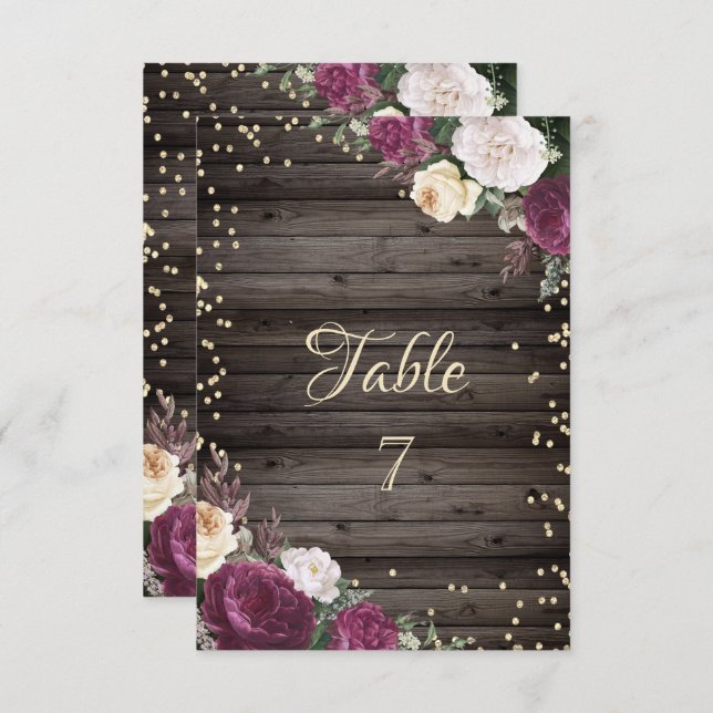 Convites Ouro Diamantes Borgonha Flores Madeira (Frente/Verso)