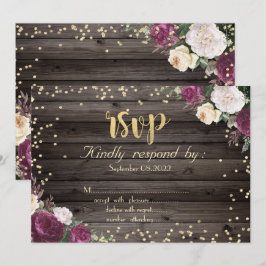 Convites Ouro Diamantes Borgonha Flores Madeira