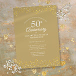 Convites ouro do 50º aniversário de casamento Hearts Confet<br><div class="desc">Com delicado ouro de corações confetti. Personalize com suas informações especiais de cinquenta anos de ouro em letras de ouro cômico. Projetado por Thisnotme©</div>