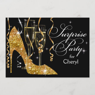 Convites Ouro do aniversário da surpresa de Champagne do