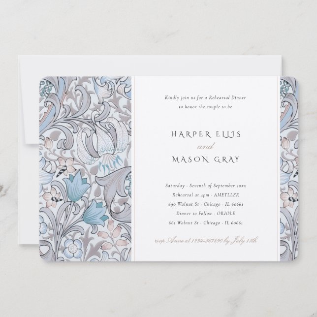 Convites Ouro do Janto de ensaio Lily Elegant Morris (Frente)