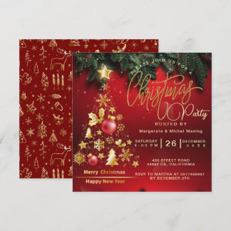 Convites Ouro do Partido da Árvore de Natal e Vermelho