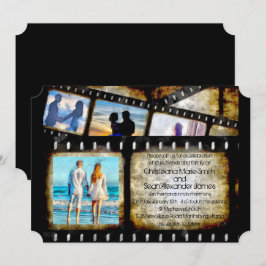 Convites Ouro do vintage e aguarela preta da tira do filme