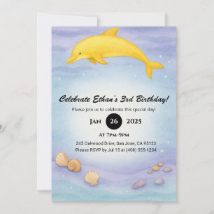 Convites Ouro Dolphin Ocean Floor Illustration Aniversário