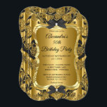 Convites Ouro Dourado Elegante 50ª Festa de aniversário Pre<br><div class="desc">Elegante 50ª Festa de aniversário de Ouro Dourado preto. Arcos Pretos Florais ornamentados</div>