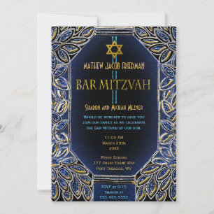 Convites Ouro e azul de Mitzvah do bar