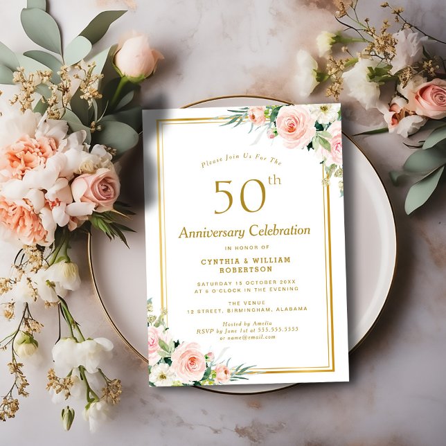 Convites ouro e rosa 50º aniversário de casamento (Criador carregado)