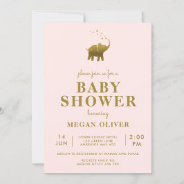 Convites Ouro Elefante Blush Chá de fraldas Rosa