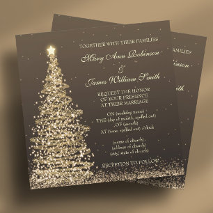 Convites Ouro elegante Brown do casamento do Natal