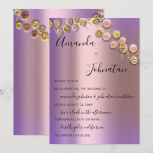 Convites Ouro Elegante De Casamento Roxo De Rosa