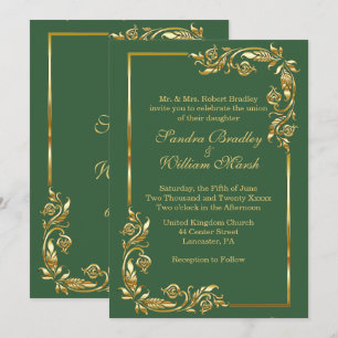 Convites Ouro Elegante de Quadro de  Verde com Impressão Do