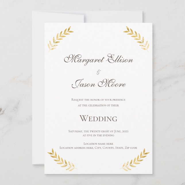 Convites Ouro Elegante deixa Dourado e casamentos castanhos (Frente)