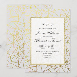 Convites Ouro elegante & festa de noivado branca