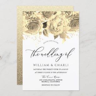 Convites Ouro Elegante Flói Casamento de Todos os Camarões