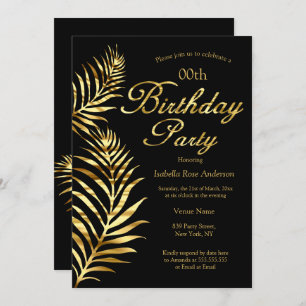 Convites Ouro Elegante Palm Festa de aniversário Dourada Pr