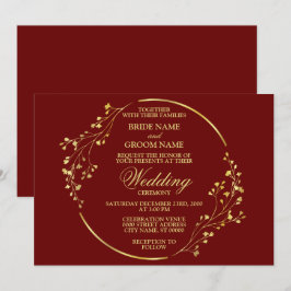 Convites Ouro Elegante Vermelhidão Geométrica Floral