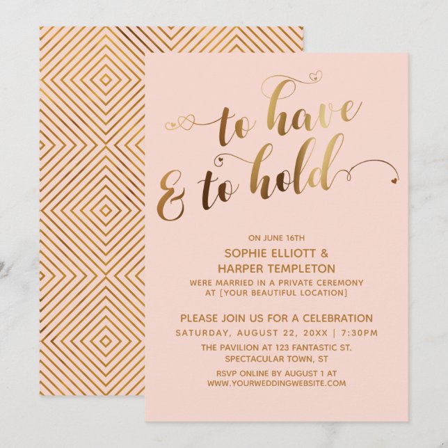 Convites Ouro em To Have & To Hold Evento Pós-Casamento Blu (Frente/Verso)