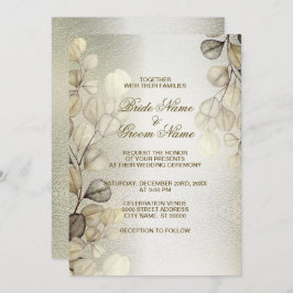 Convites Ouro Eucalyptus Elegant Wedding Shiny