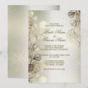 Convites Ouro Eucalyptus Elegant Wedding Shiny