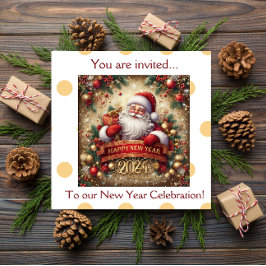 Convites Ouro Feliz ano novo Santa Claus personalizado