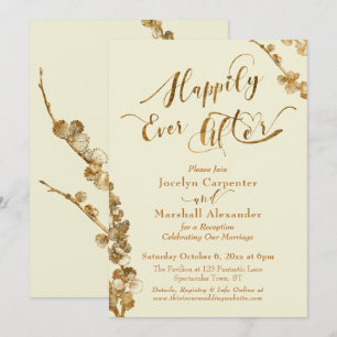 Convites Ouro Felizes para Sempre com Botânicos, Marfim