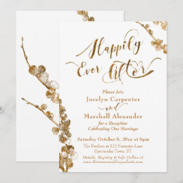 Convites Ouro Felizes para Sempre com Botânicos sobre Branc