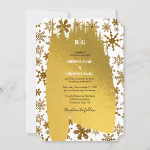 Convites Ouro Flocos de Neve Casamento de Natal Festivo