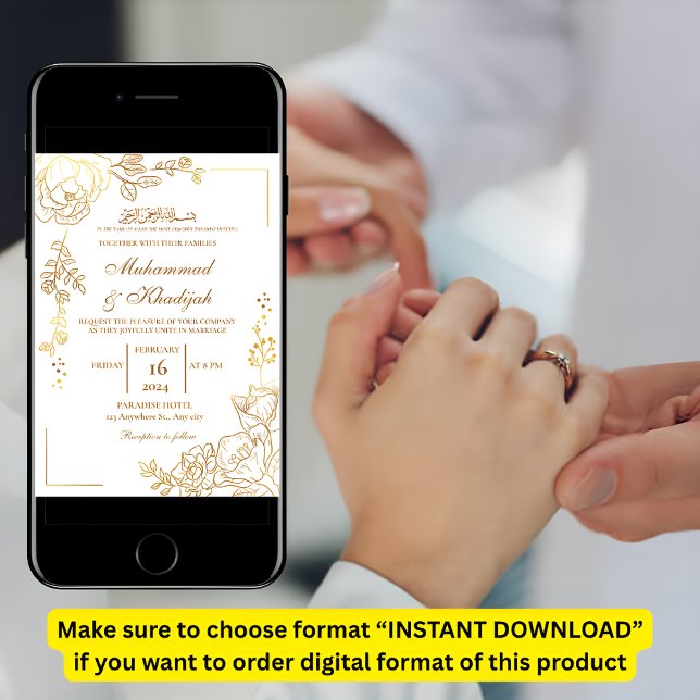 Convites Ouro Flor Moderno Casamento Muçulmano Nikah (Criador carregado)