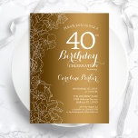 Convites Ouro Floral<br><div class="desc">Convite de festas Floral aniversário de 40 anos ouro. Design minimalista moderno com desenhos botânicos em destaque e letra de script de tipografia. Simples trendy convida cartão perfeito para uma festa de na moda. Pode ser personalizado para qualquer idade. Impressos convites Zazzle ou modelo de impressão digital instantânea para download....</div>
