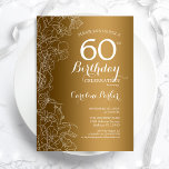 Convites Ouro Floral 60ª Festa de aniversário<br><div class="desc">Ouro Floral 60º Convite de aniversário. Design minimalista moderno com desenhos botânicos em destaque e letra de script de tipografia. Simples trendy convida cartão perfeito para uma festa de na moda. Pode ser personalizado para qualquer idade. Impressos convites Zazzle ou modelo de impressão digital instantânea para download.</div>