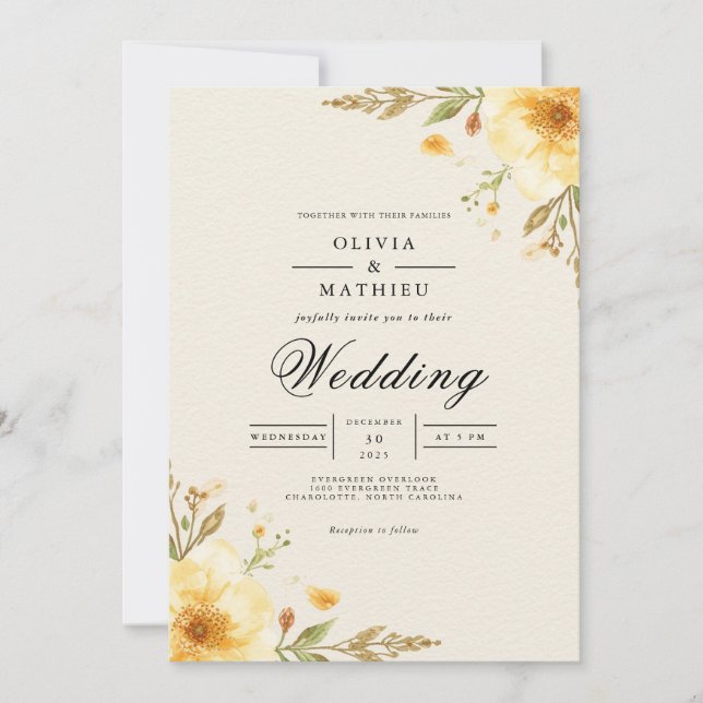 Convites Ouro Floral Arch Whimsy Casamento (Frente)