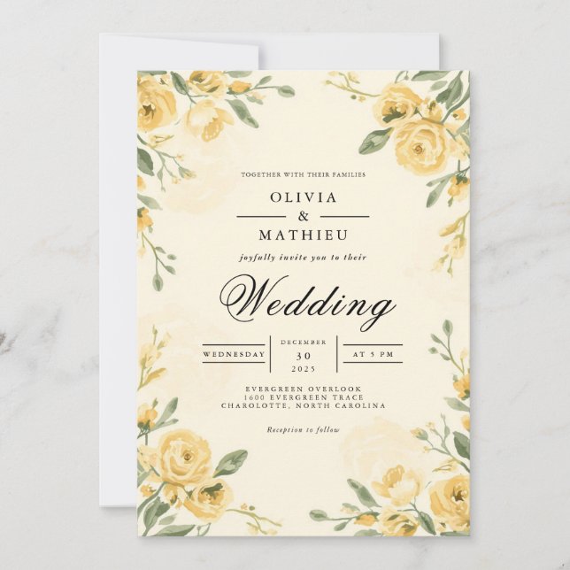 Convites Ouro Floral Archway Wedding (Frente)