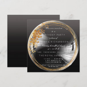 Convites Ouro Floral Bble Birthday Black Ombro
