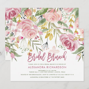 Convites Ouro Floral Blush Pink Watercolor Bridal Brunt
