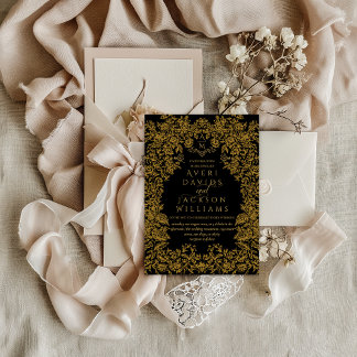 Convites Ouro Flores Vintage Eleganse Casamento Monograma