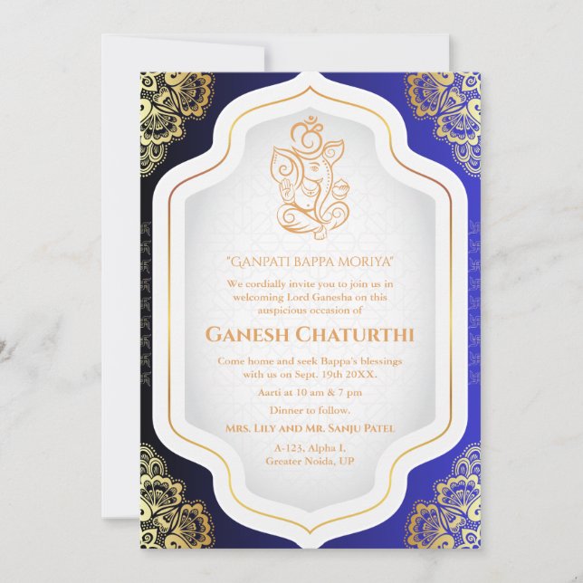Convites Ouro Ganesh Chaturthi Puja (Frente)