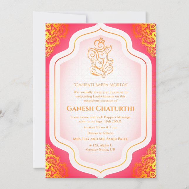 Convites Ouro Ganesh Chaturthi Puja (Frente)