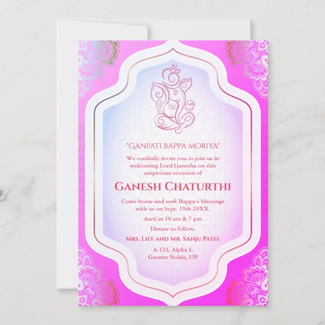Convites Ouro Ganesh Chaturthi Puja (Frente)