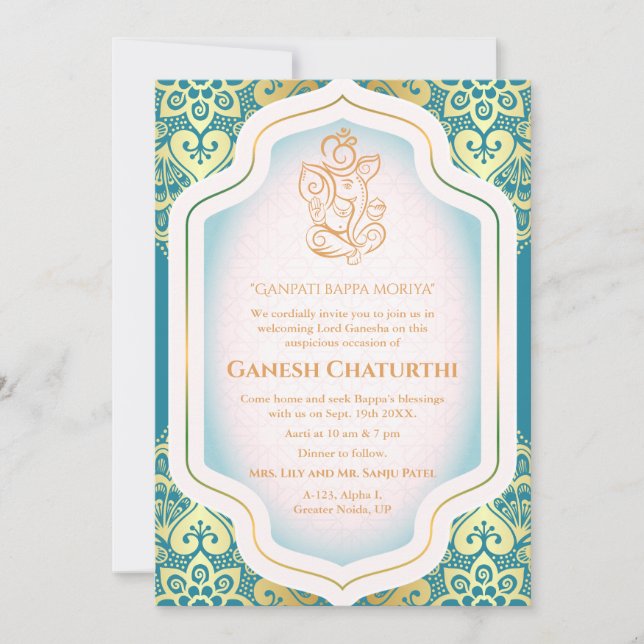 Convites Ouro Ganesh Chaturthi Puja (Frente)