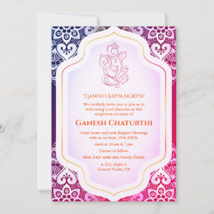 Convites Ouro Ganesh Chaturthi Puja