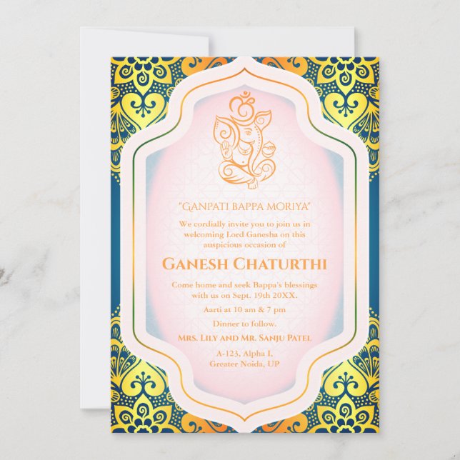 Convites Ouro Ganesh Chaturthi Puja (Frente)