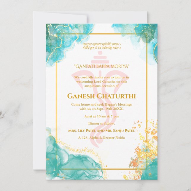Convites Ouro Ganesh Chaturthi Puja (Frente)