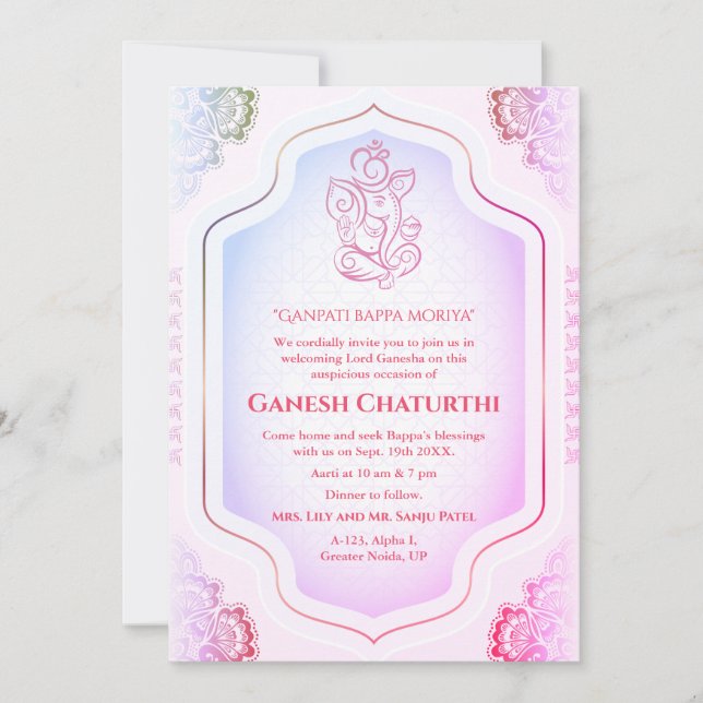 Convites Ouro Ganesh Chaturthi Puja (Frente)