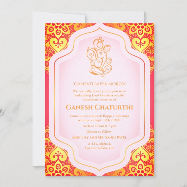 Convites Ouro Ganesh Chaturthi Puja (Frente)