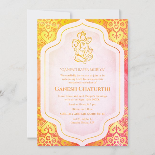 Convites Ouro Ganesh Chaturthi Puja (Frente)