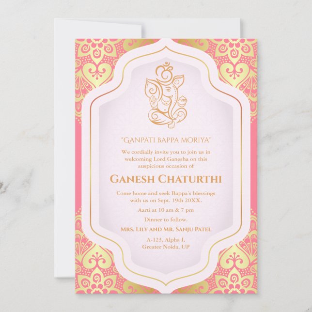 Convites Ouro Ganesh Chaturthi Puja (Frente)