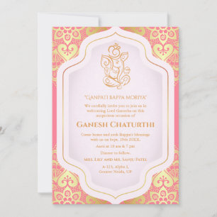 Convites Ouro Ganesh Chaturthi Puja