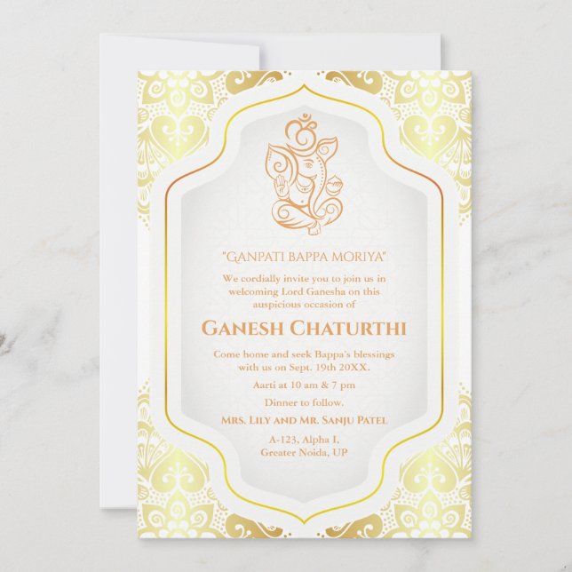 Convites Ouro Ganesh Chaturthi Puja (Frente)