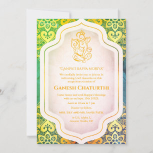 Convites Ouro Ganesh Chaturthi Puja