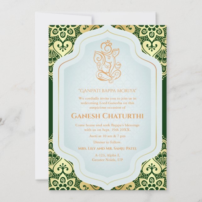 Convites Ouro Ganesh Chaturthi Puja (Frente)